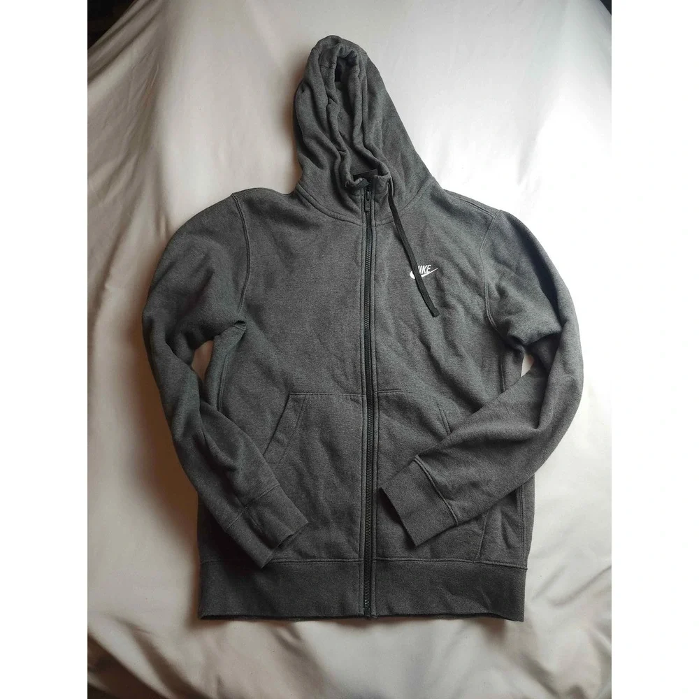 Nike Mens Sportswear Club Fleece Full Zip Hoodie Charcoal Grey Heather Small